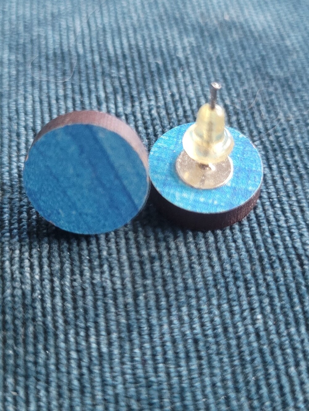 Blue Wood Stud Earrings